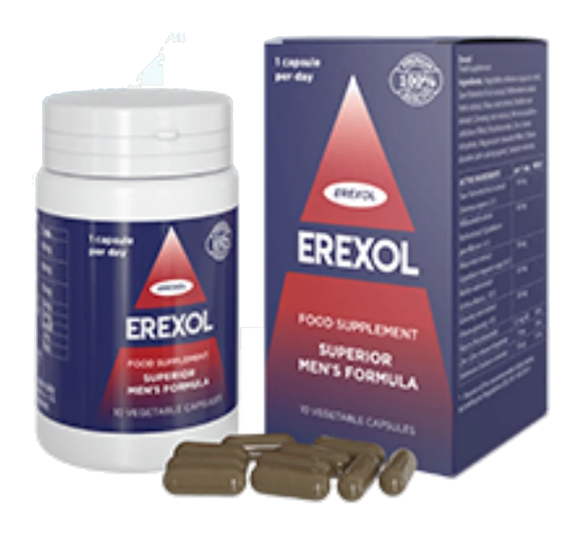 Erexol – boîte et flacon de 10 gélules végétales au saw palmetto, maca, ginseng et épilobe pour la vitalité masculine